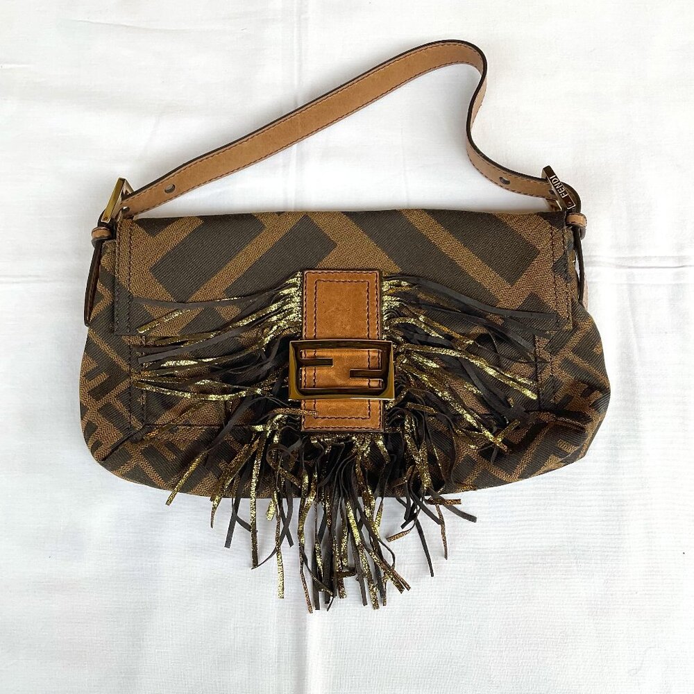 Fendi Zucca Tobacco Canvas Fringe Baguette Bag – Limited Edition, 2010